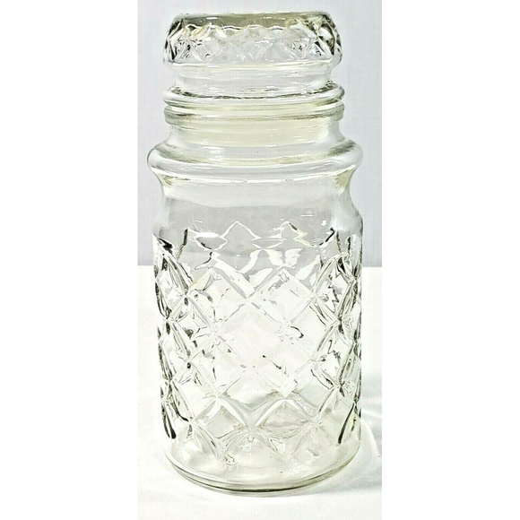 Vintage 1984 Planters Mr. Peanut Glass Jar w Lid Diamond Pattern Canister 7.75” - Picture 4 of 12
